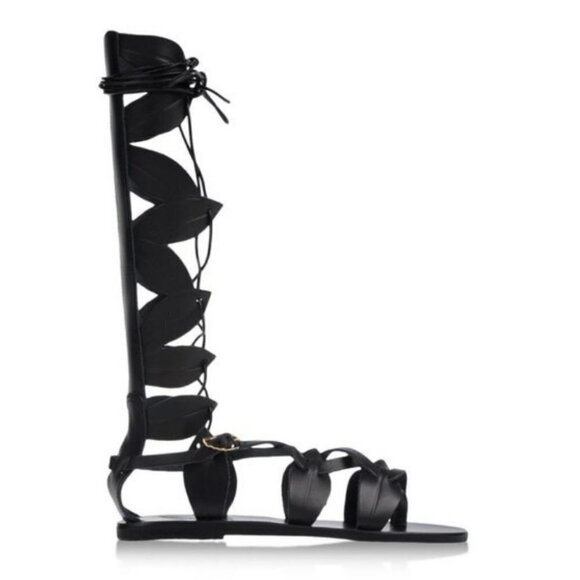 Ancient Greek Sandals Themes Gladiator Black Leather - Picture 2 of 15